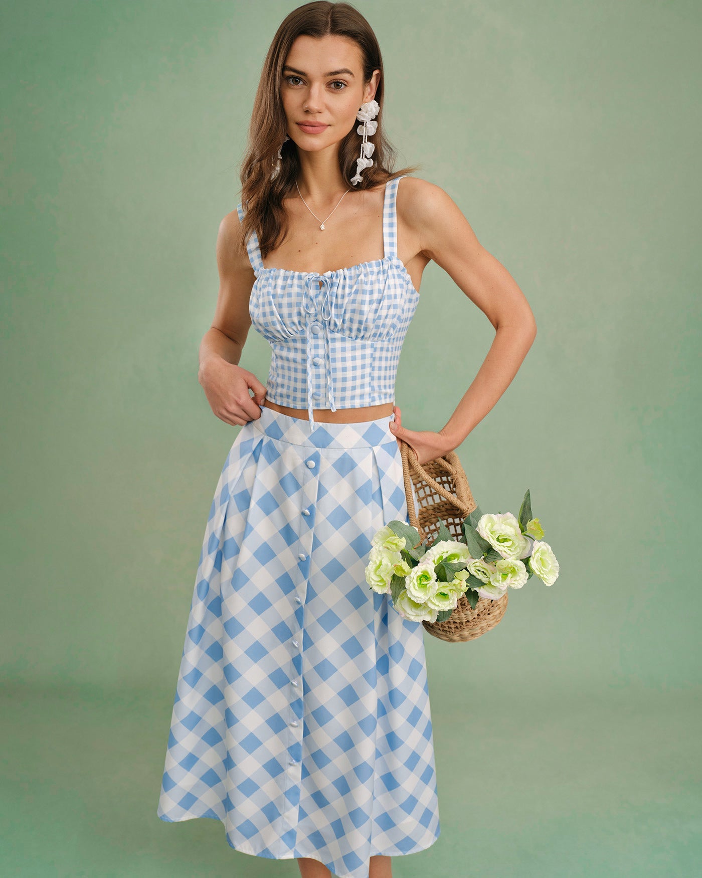 Top Camisola Azul Cruce en X Con Lazo Cuadros