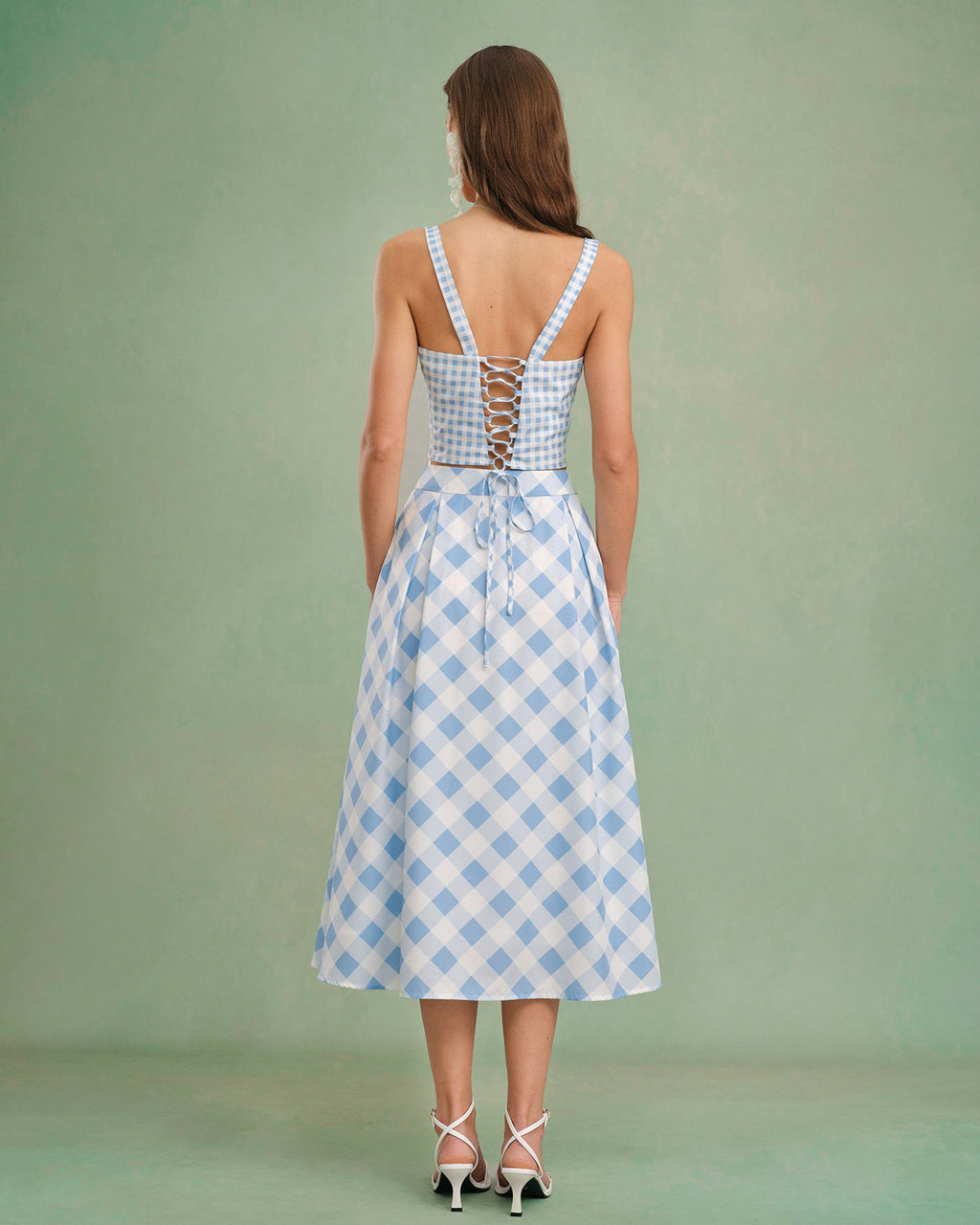 Top Camisola Azul Cruce en X Con Lazo Cuadros