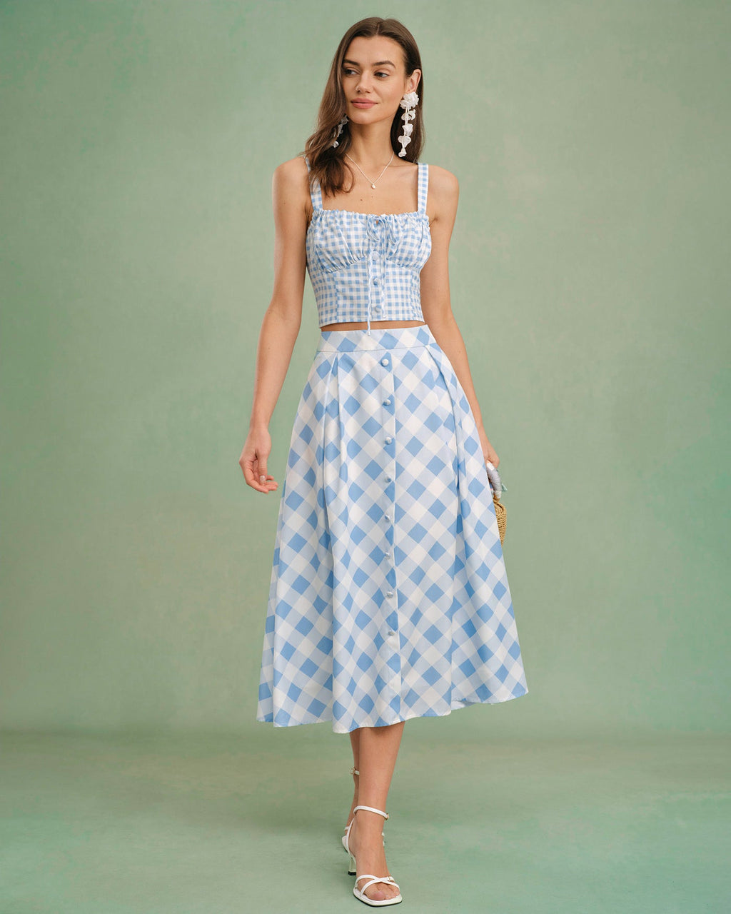 Top Camisola Azul Cruce en X Con Lazo Cuadros