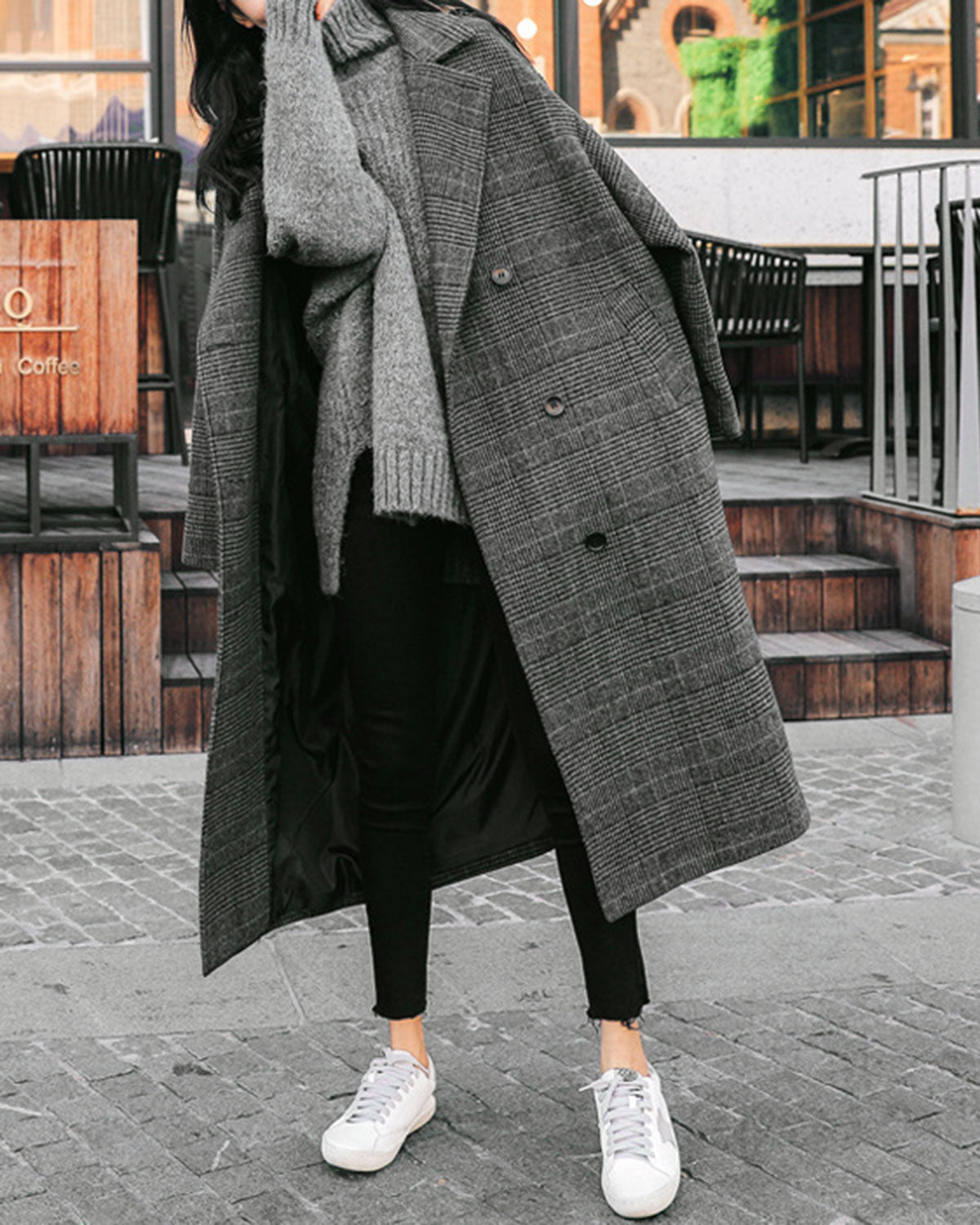 Abrigo Trench Gris Cuadros