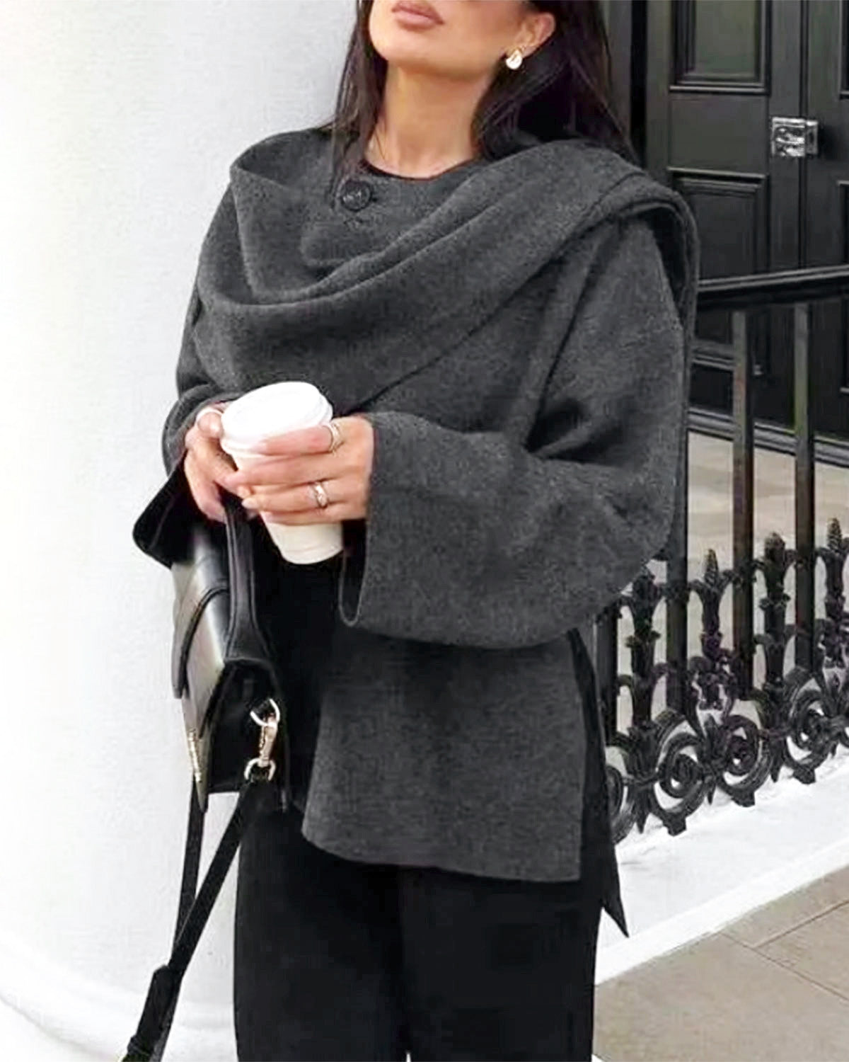 Abrigo Cuello Chal Gris
