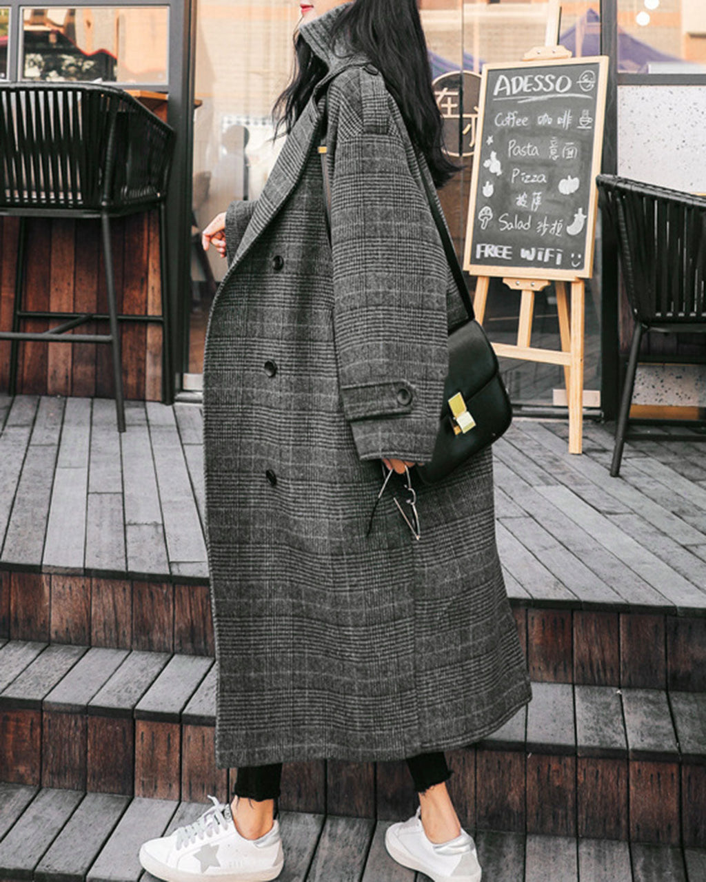 Abrigo Trench Gris Cuadros