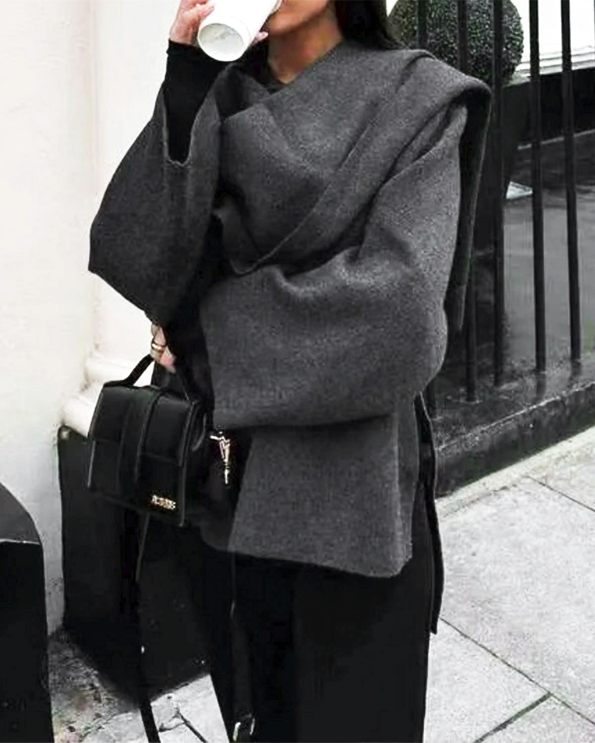 Abrigo Cuello Chal Gris