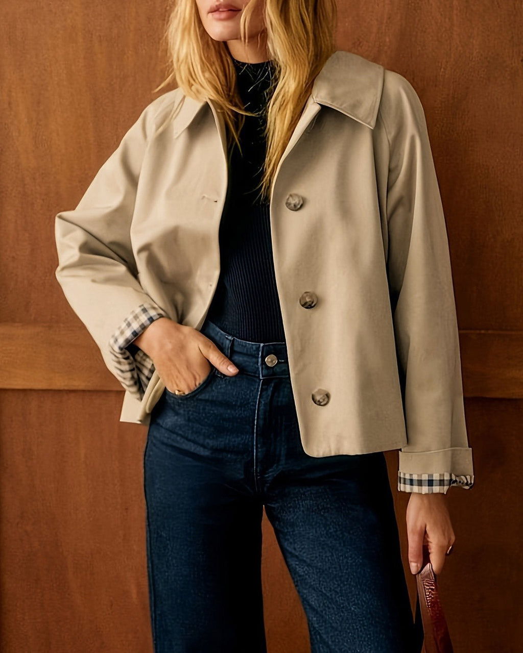 Chaqueta Caqui Bolsillo Bicolor Casual