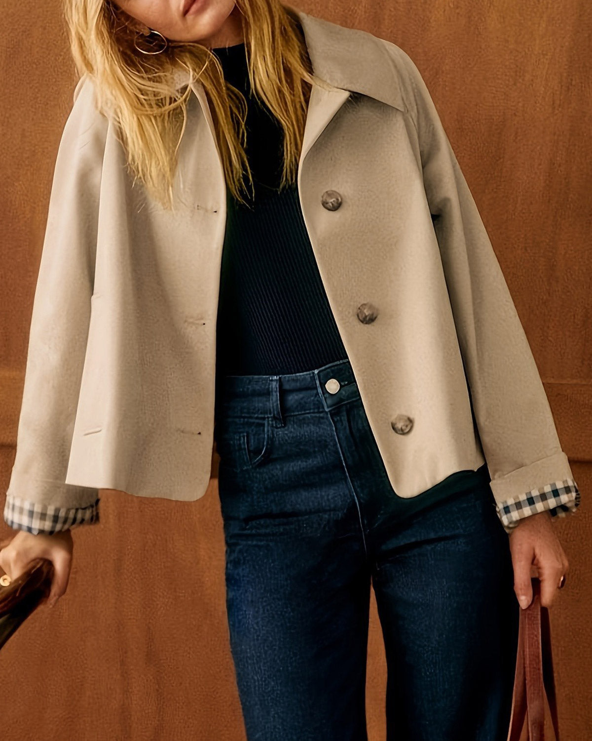 Chaqueta Caqui Bolsillo Bicolor Casual