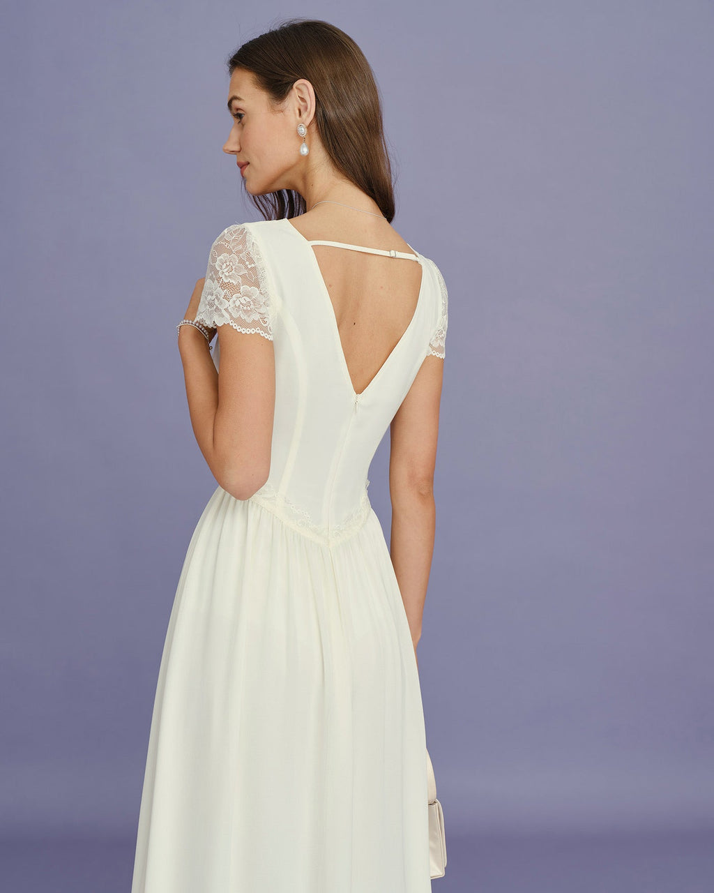 Vestido Maxi Albaricoque Cuello V Encaje Empalme