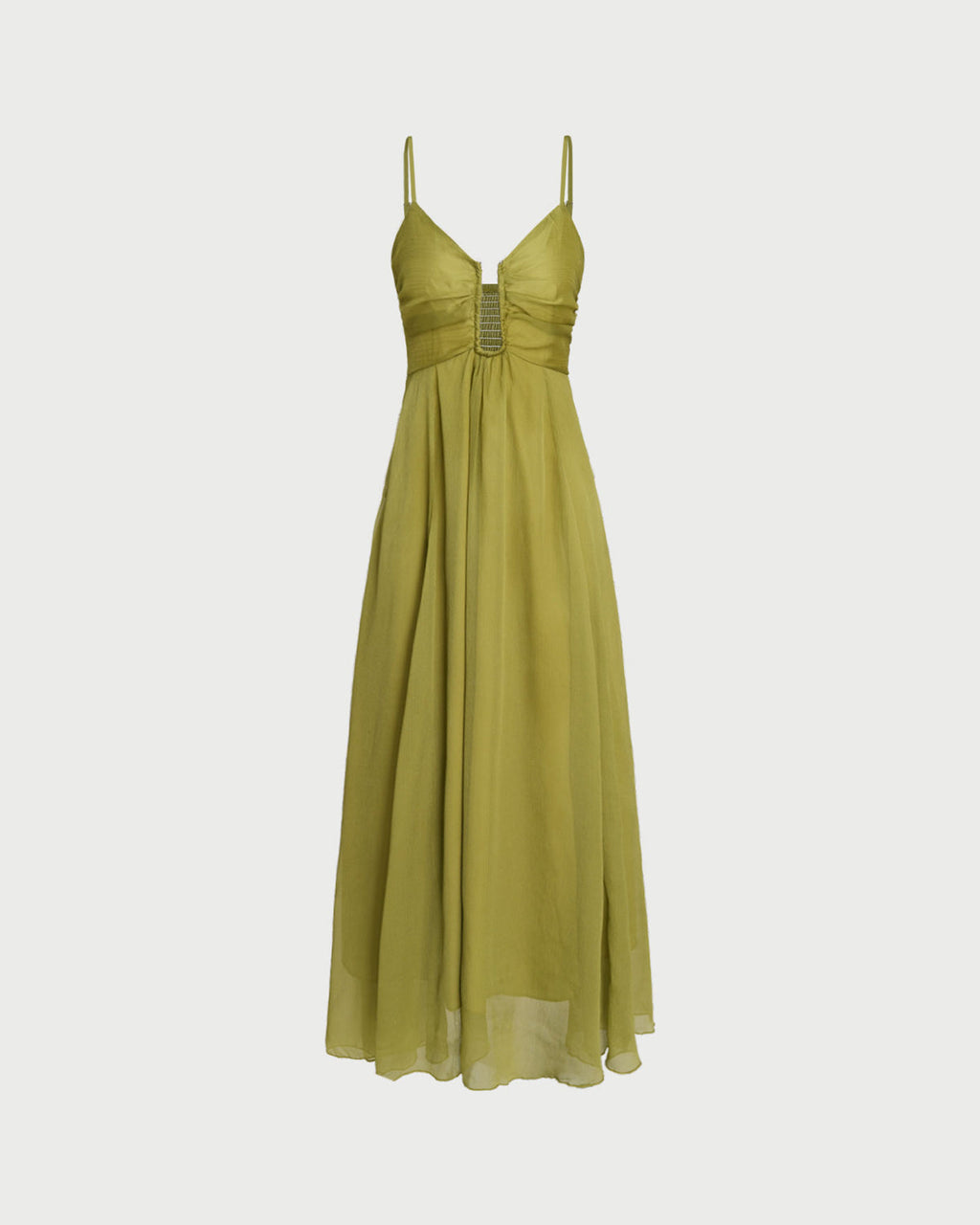 Vestido Maxi Verde Fruncido Lencero