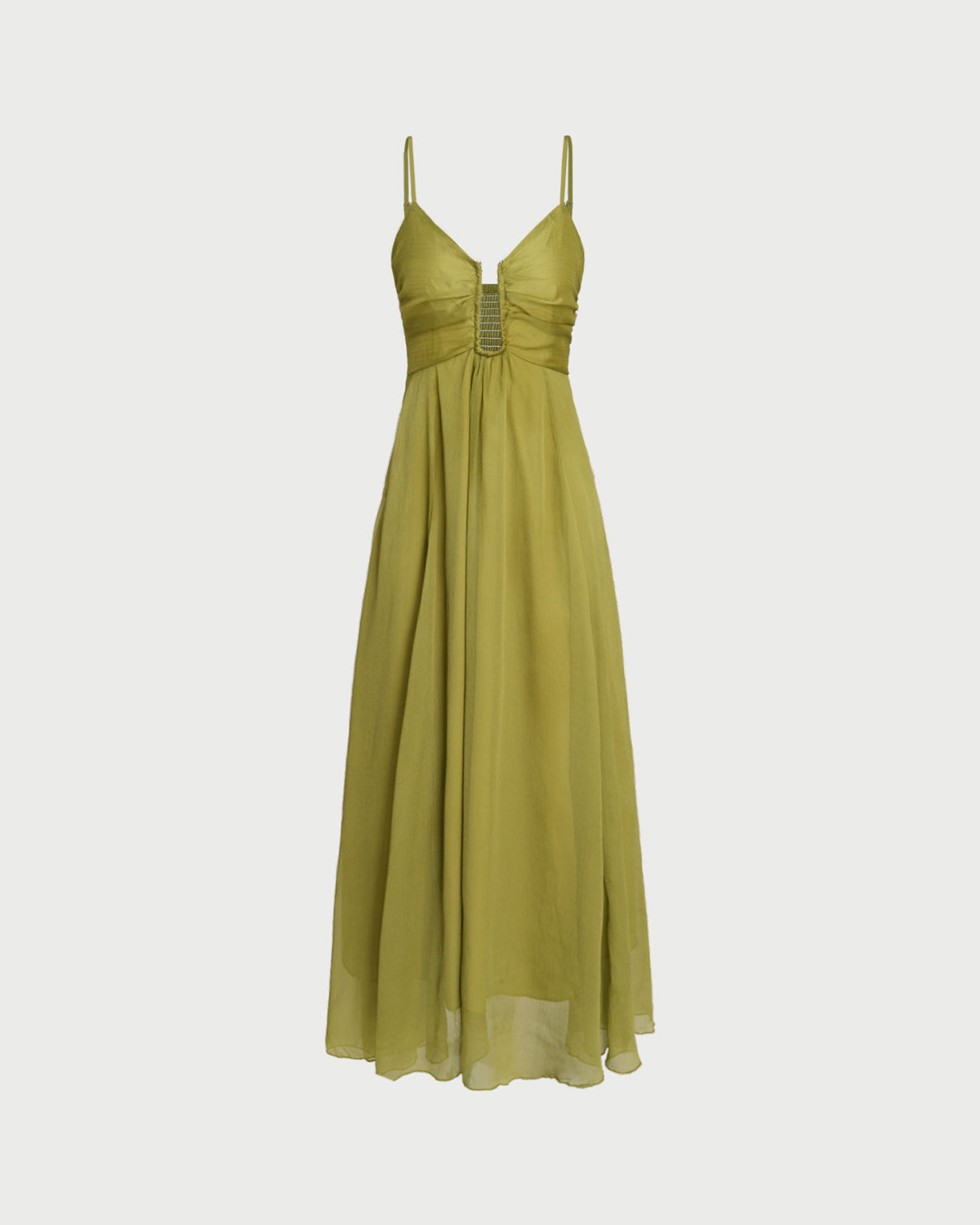 Vestido Maxi Verde Fruncido Lencero