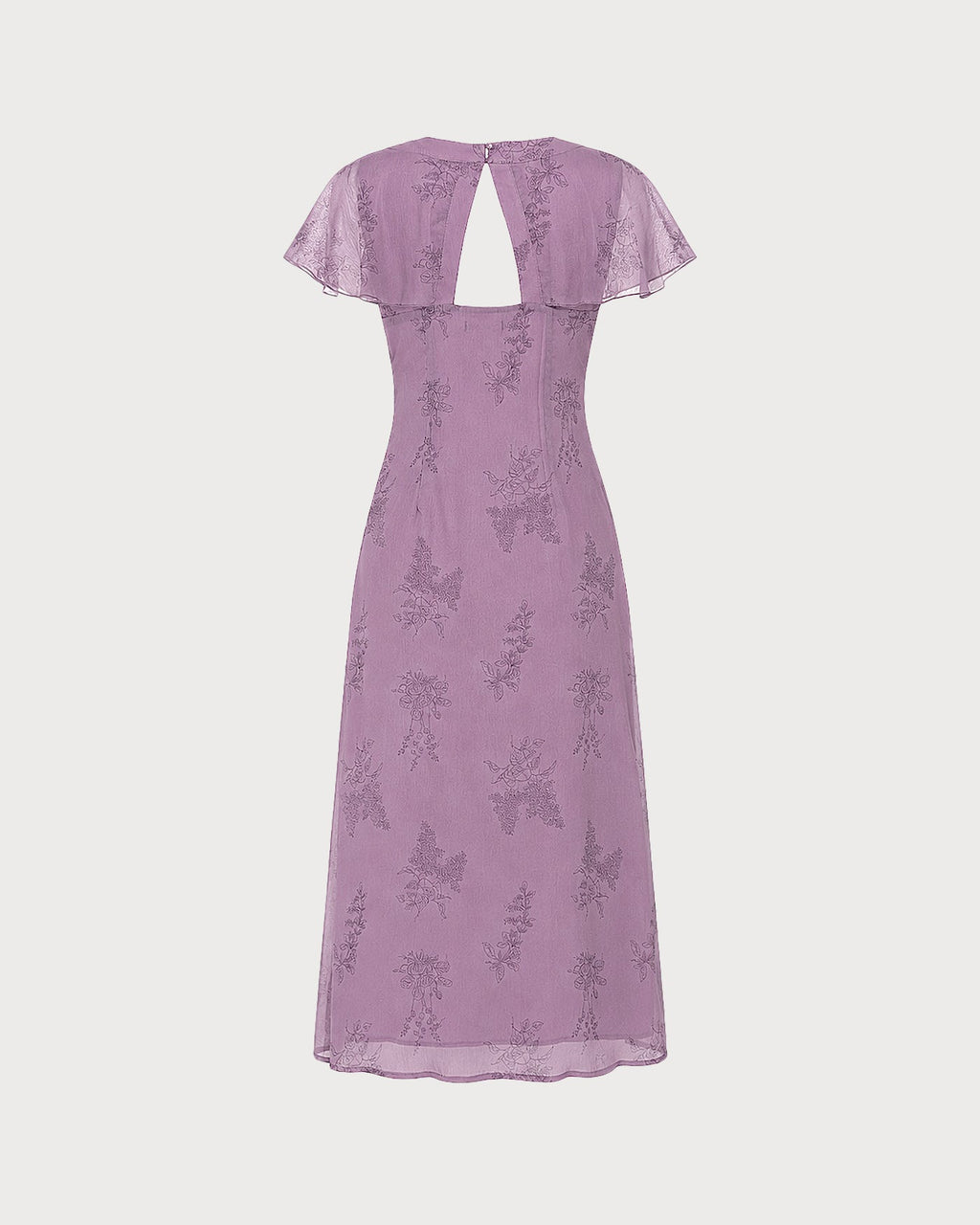 Vestido Midi Morado Cuello V Manga Mariposa Floral