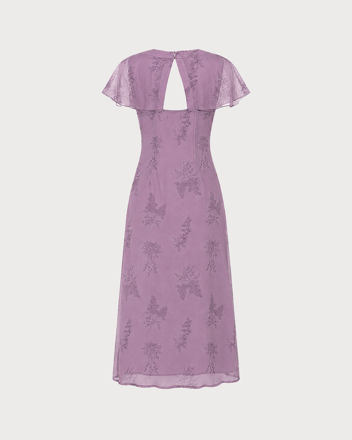Vestido Midi Morado Cuello V Manga Mariposa Floral