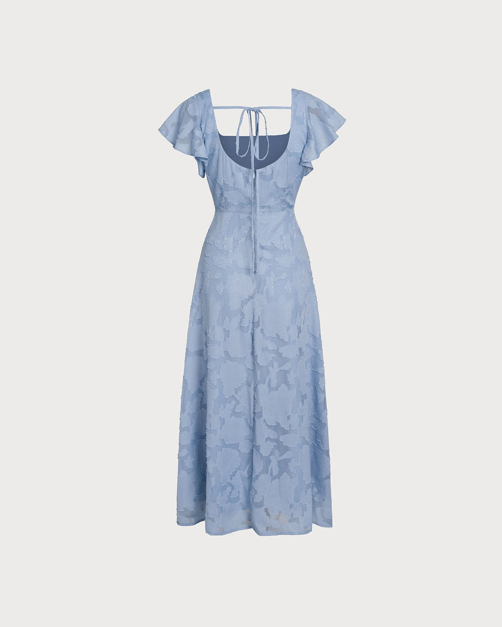 Vestido Midi Azul Floral Cuello Cuadrado