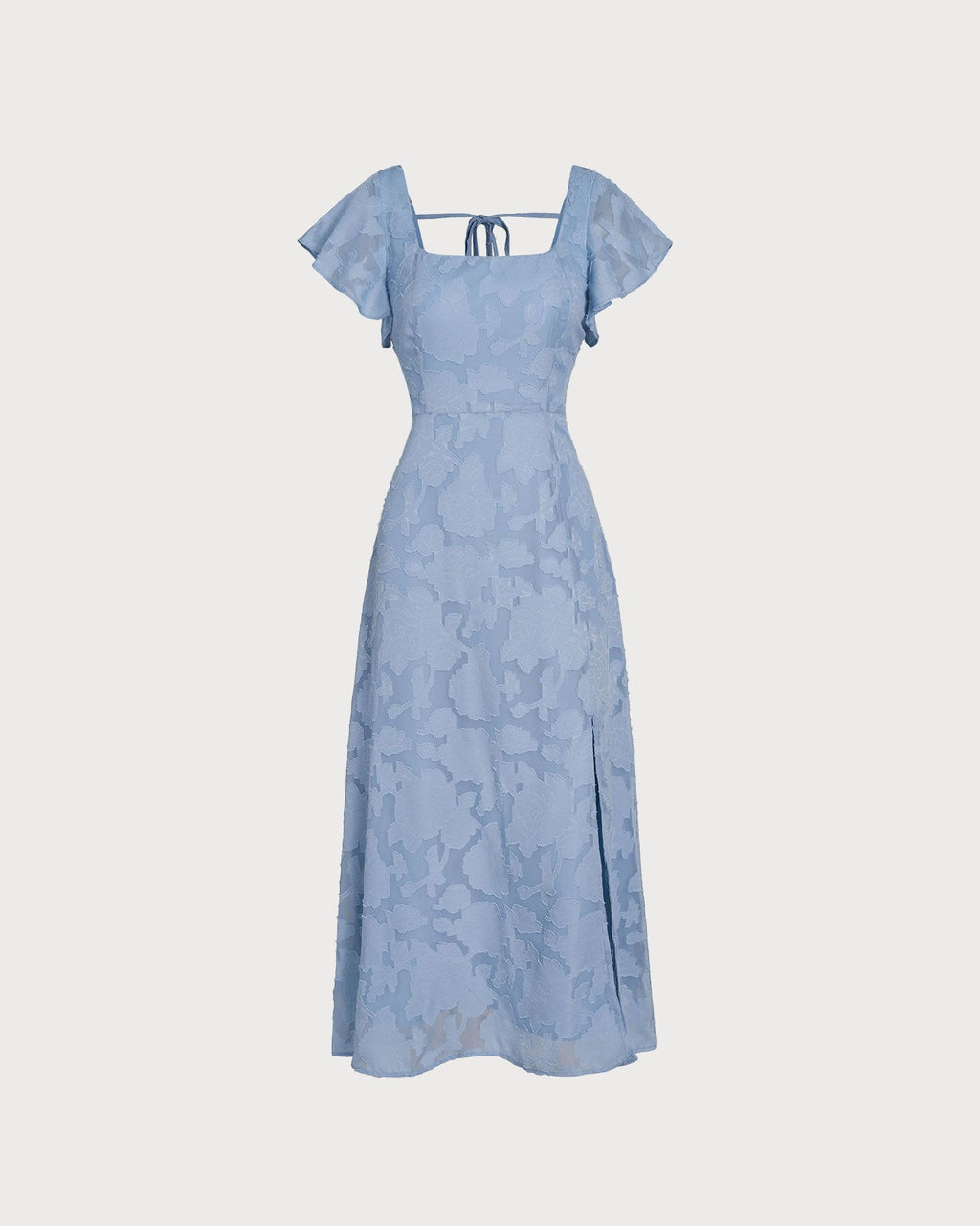 Vestido Midi Azul Floral Cuello Cuadrado