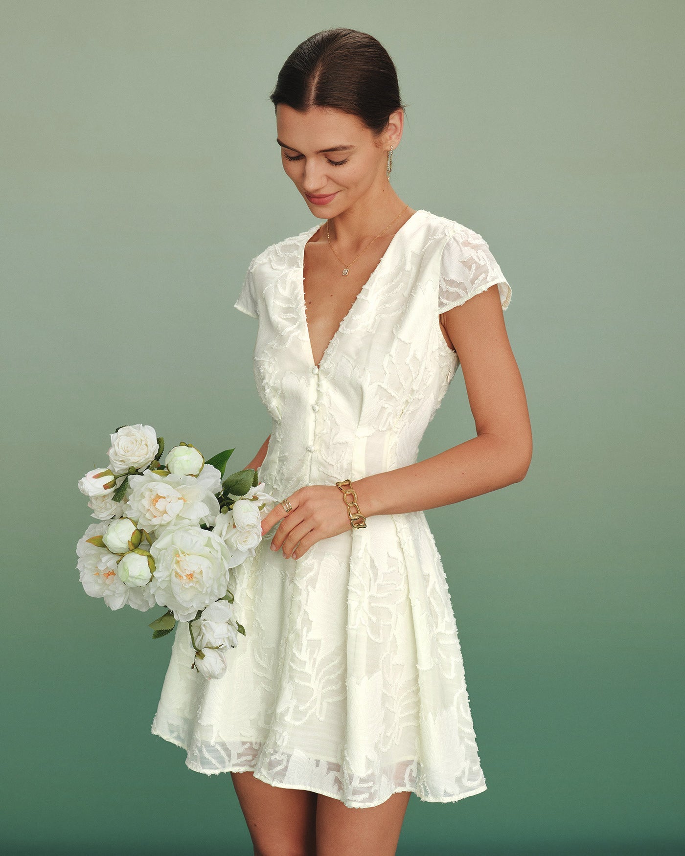 Vestido Mini Albaricoque Cuello V Texturizado
