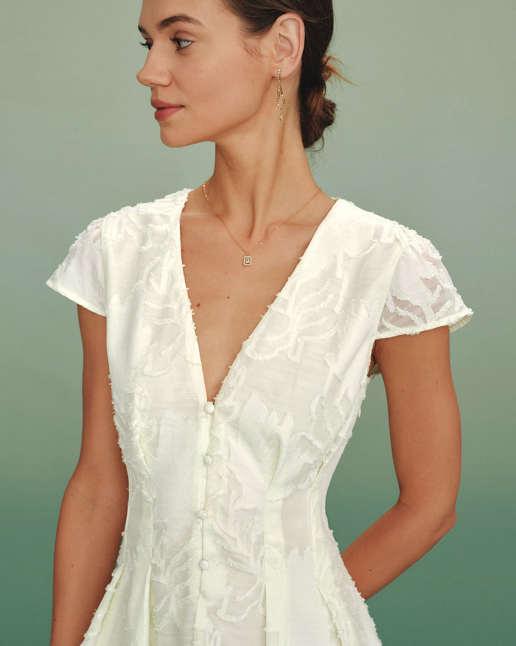 Vestido Mini Albaricoque Cuello V Texturizado