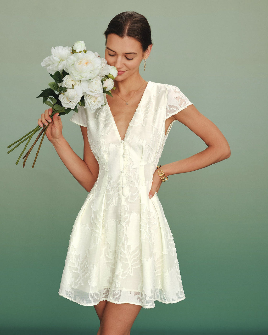 Vestido Mini Albaricoque Cuello V Texturizado