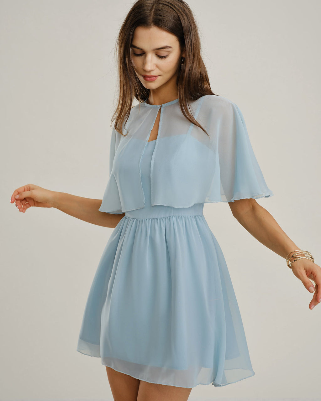 Vestido Mini Azul Escote Corazón Gasa