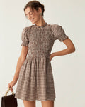 Vestido Mini Café Vichy Manga Abullonada
