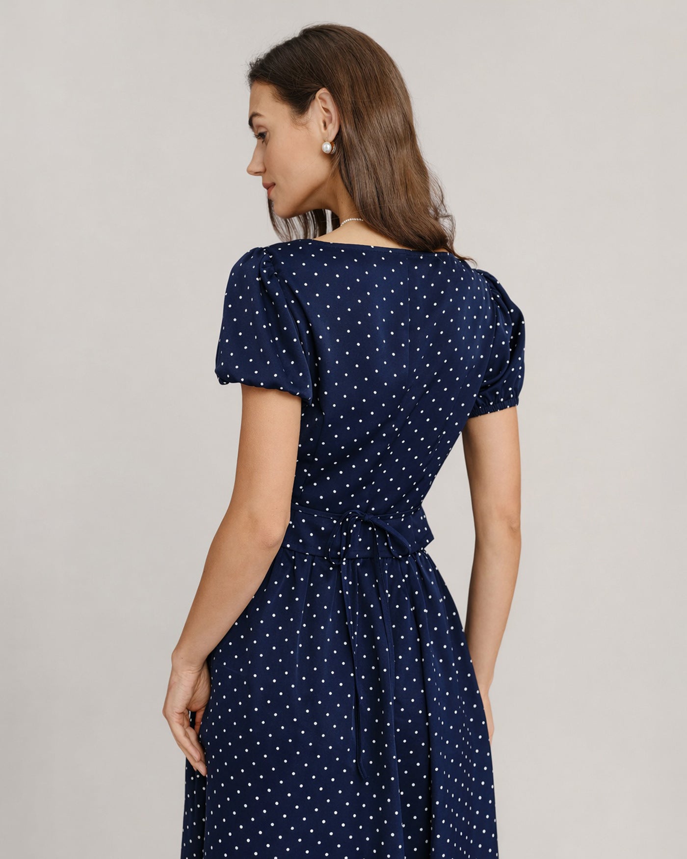 Blusa Azul Cuello Cuadrado Lunares