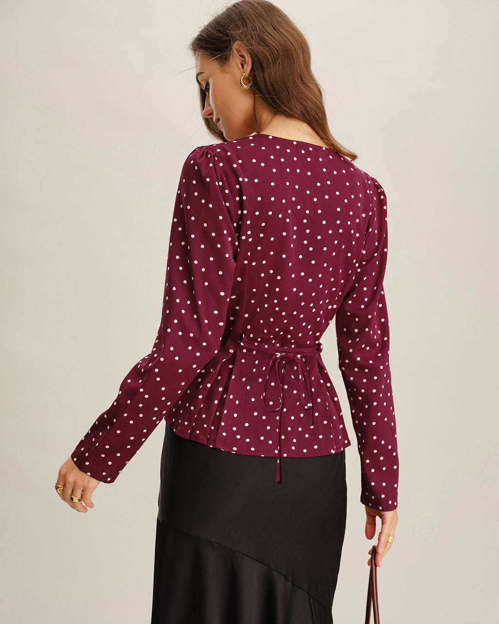 Blusa Rojo Vino Lunares Cuello V