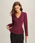 Blusa Rojo Vino Lunares Cuello V