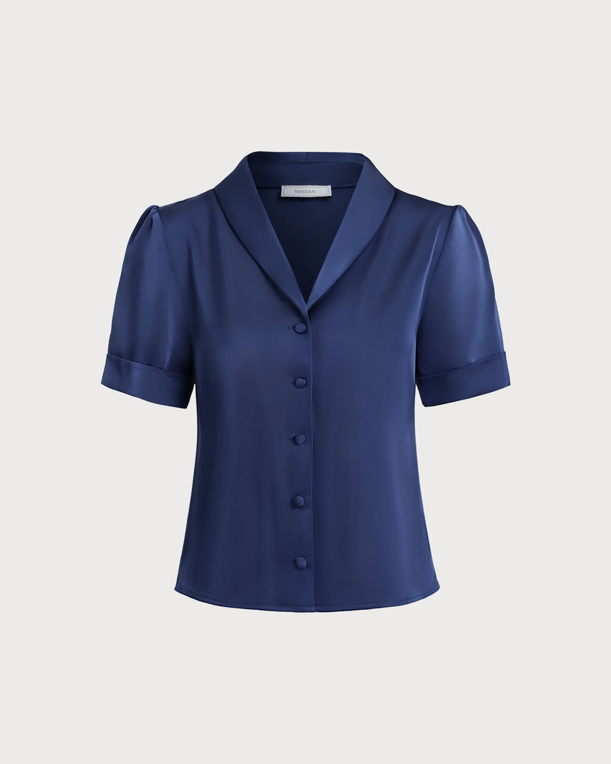 Blusa Azul Marino Satén Botones
