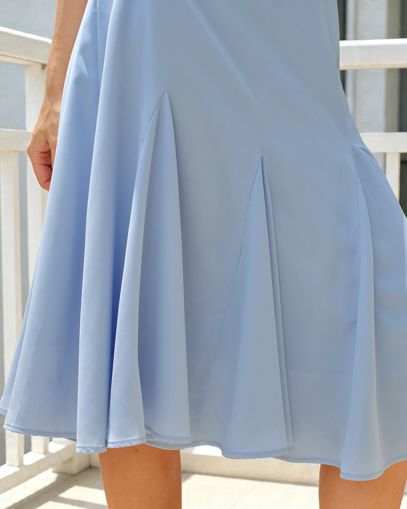 Falda Azul Liso Cremallera Evasé Midi