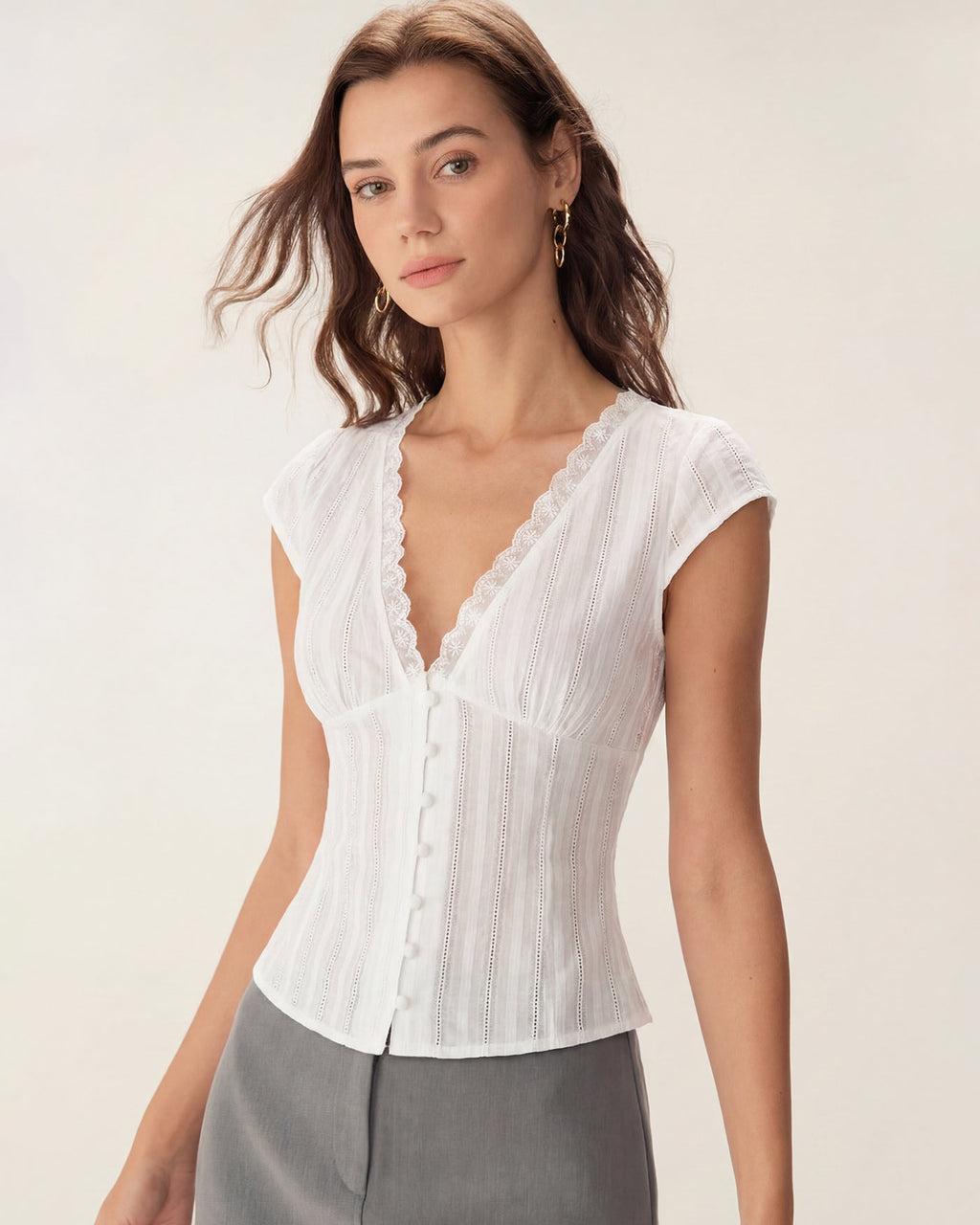 Camiseta Blanca Cuello V Texturizado