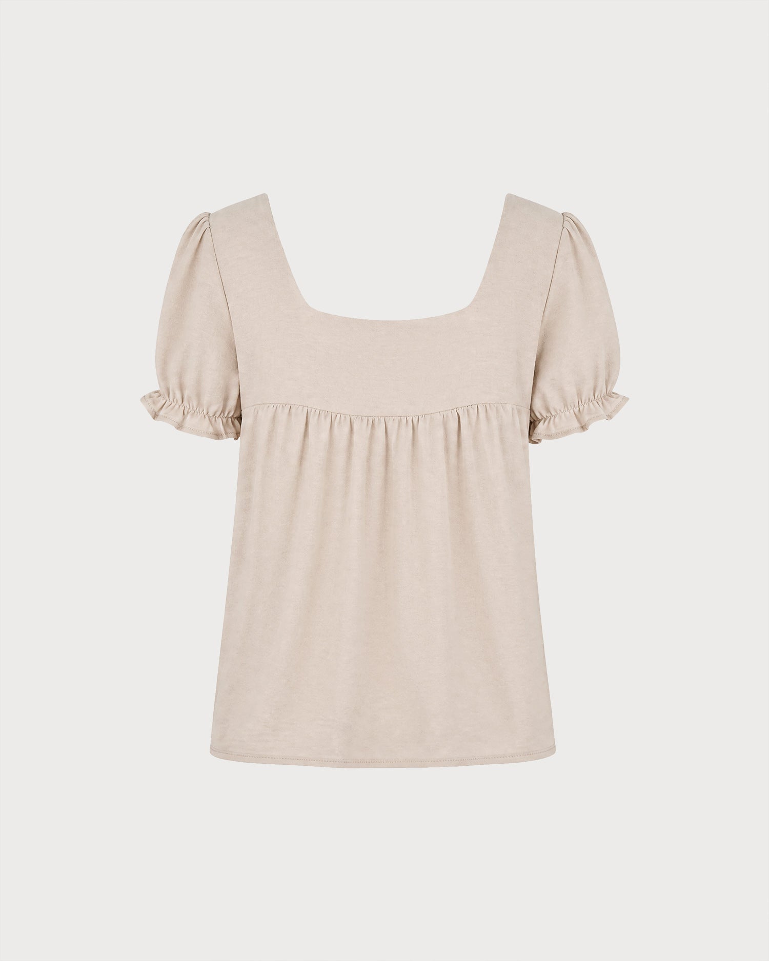 Camiseta Beige Cuello Cuadrado Empalme Fruncido