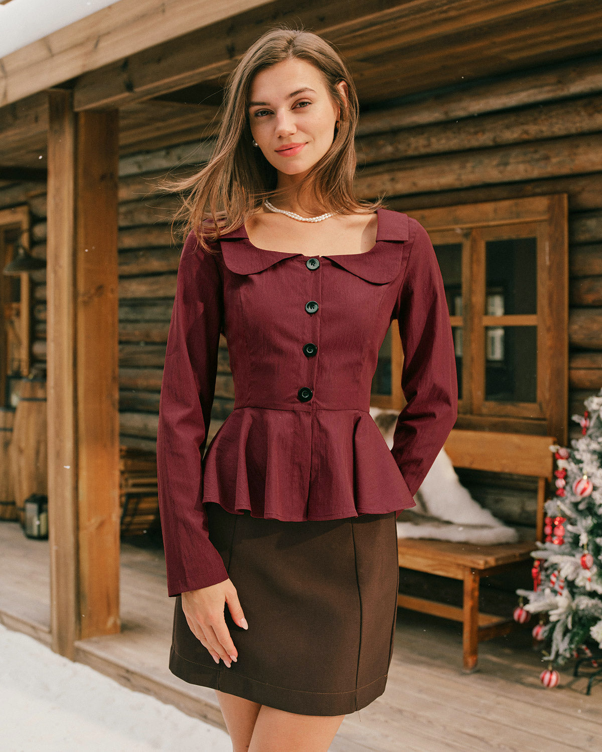 Blusa Rojo Ladrillo Cuello Cuadrado Viscosa